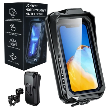 Motorrad-Handytasche für Smartphones bis 7 Zoll, wasserdicht (IP66), mit Touchscreen, Kabelanschluss, für Motorräder, Fahrräder, Roller und Co. – Schwarz