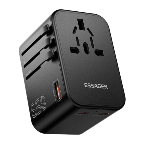 Ładowarka siceiowa podróżna Essager ECT65-LT01-Z 65W z adapterem, czarna
