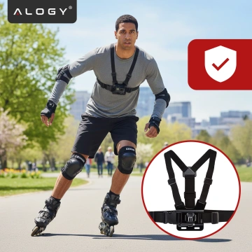 Szelki sportowe na klatkę piersiową – uniwersalny uchwyt do kamery, aparatu i telefonu, stabilne nagrywanie POV, regulowane paski – Alogy ChestMount™ Czarne