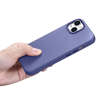 Etui na telefon iCarer Case Leather z naturalnej skóry do iPhone 14 Plus jasnofioletowy (kompatybilne z MagSafe) 