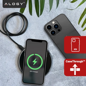QI kabelloses induktives Ladegerät 15 W schnelle LED Alogy rund für iPhone USB-C-Kabel Schwarz