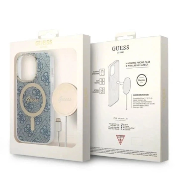 Zestaw Guess GUBPP14XH4EACSB Case+ Charger iPhone 14 Pro Max 6,7" niebieski/blue hard case 4G Print MagSafe