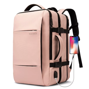 Bange wasserdichter Rucksack für 15,6-Zoll-Laptop, Stadtreisender, 45 x 30 x 16 cm, für Arbeit, Flugzeug, Herren, Damen, mit USB-Anschluss Schwarz