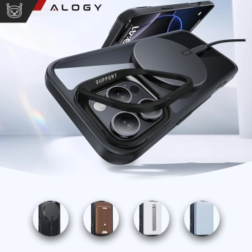 Etui hybrydowe ochronne do Apple iPhone 16 Pro Alogy KickStand Hybrid Case z podpórką do MagSafe Czarne + szkło hartowane
