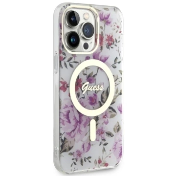 Etui na telefon Guess GUHMP14LHCFWST für Apple iPhone 14 Pro 6.1" transparente Hardcase Flower MagSafe