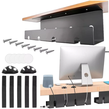 Kabel-Organizer unter der Tischplatte, Ablage für Kabel, Kabelleisten, Tischplatte, Aluminiumhalter Alogy 40 cm Schwarz