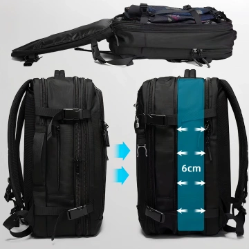 Bange Wasserdichter Rucksack für 15,6-Zoll-Laptop, Stadtreisender, erweiterbar auf 55 x 35 x 21–27 cm, für Flugzeug, Herren, Damen, Vorhängeschloss, Kompass, Flaschenclip, Schwarz