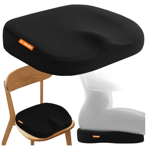 DR.MEDIC ComfySeat™ Ergonomisches Bürositzkissen mit Steißbeinstütze für Auto- und Bürostühle, Schwarz