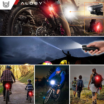 Lampka rowerowa 2w1 przód + tył wodoodporna IPX4 LED przednia tylna USB światło oświetlenie rowerowe zestaw lampek Alogy