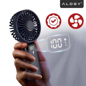 Wentylator Wiatrak Ręczny Bezprzewodowy, Przenośny i Biurkowy, z Uchwytem na Telefon, Ładowanie USB-C, Bateria 18650, Alogy CoolBreeze™ – Granatowy
