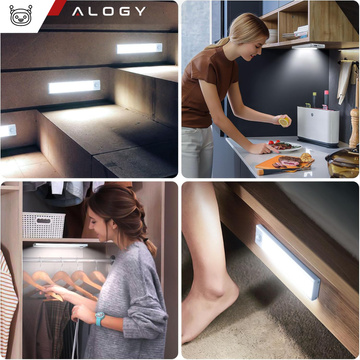 Lampka szafkowa z czujnikiem ruchu Listwa Alogy Motion Sensor LED Light 40cm do garderoby szafy kuchni Srebrna