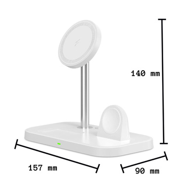 Ładowarka indukcyjna Qi Mag Safe 15W do iPhone Apple Watch AirPods 3w1 bezprzewodowa stojak podstawka biała