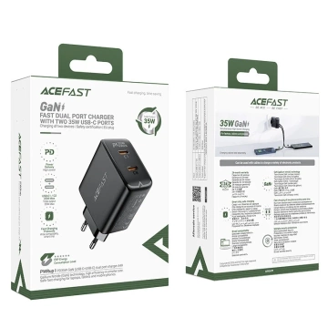 Ładowarka sieciowa czarna GaN 35W PD 2x USB C Acefast A49 - szybka i bezpieczna