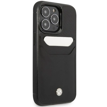 BMW BMHCP14X22RSEPK Handyhülle für Apple iPhone 14 Pro Max 6.7" schwarz/schwarz Leder Kartenfach