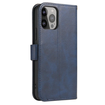 Etui na telefon Magnet Case do iPhone 13 Pro Max elegancki futerał etui pokrowiec z klapką i funkcją podstawki niebieski