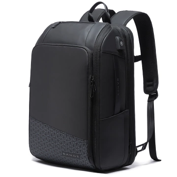 Wasserdichter Rucksack von Bange für Laptops bis 15,6 Zoll, ideal für Städtetrips, 49 x 31 x 18 cm, erweiterbar für Arbeit und Flugreisen, für Damen und Herren, mit USB-Anschluss, Schwarz