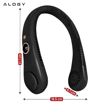 Wiatrak na szyję Alogy BreezeNeck™ mini wentylator cyrkulator powietrza na kark z wyświetlaczem 1500mAh Czarny