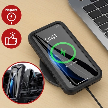 Hülle für iPhone 15 wasserdicht Mag Safe Case gepanzertes wasserdichtes Gehäuse schwarz und grau