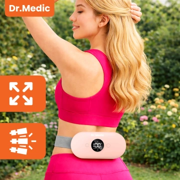 Pas Grzejący z Masażerem na okres i plecy - przeciwbólowy, ciepło + wibracje, 6 poziomów intensywności, akumulator 1800 mAh - Dr.Medic ThermoPulse™ Różowy