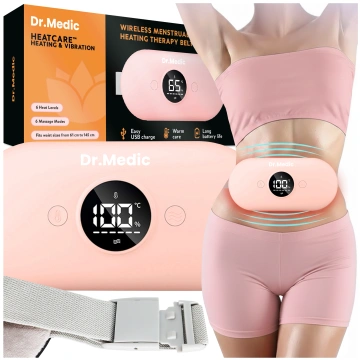 Pas Grzejący z Masażerem na okres i plecy - przeciwbólowy, ciepło + wibracje, 6 poziomów intensywności, akumulator 1800 mAh - Dr.Medic ThermoPulse™ Różowy