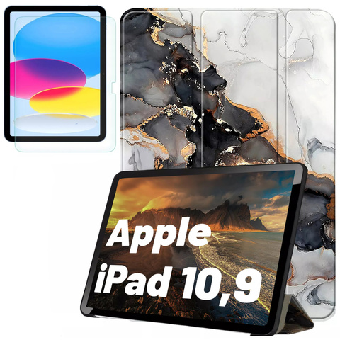 Etui + Szkło do Apple iPad 10.9" gen 10 2022 / iPad 11" gen 11 2025 obudowa na tablet Alogy Book Case Cloudy Marble Marmur
