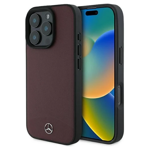 Etui Mercedes do iPhone 16 Pro Max 6.9" Czerwone MagSafe Hardcase Textured And Plain Leather 