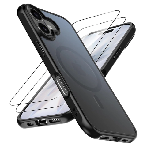 Zestaw 3w1 Etui Hybrydowe MagSafe + 2x Szkło Hartowane do Apple iPhone 17, Wzmocniona Ochrona, Odporne i Precyzyjnie Dopasowane, Alogy 3in1 Case Pack™ – Czarne