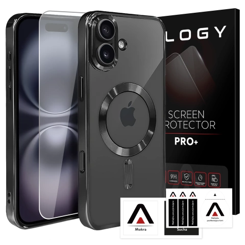 Etui MagSafe Case do Apple iPhone 16 Plus Alogy Glamour Luxury Ring obudowa czarno-przezroczyste + szkło hartowane