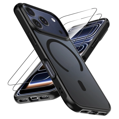 Zestaw 3w1 Etui Hybrydowe MagSafe + 2x Szkło Hartowane do Apple iPhone 17 Pro Max, Wzmocniona Ochrona, Odporne i Precyzyjnie Dopasowane, Alogy 3in1 Case Pack™ – Czarne