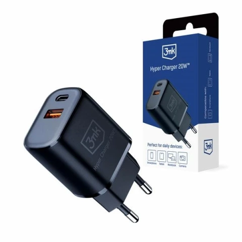Ładowarka sieciowa 3mk HyperCharger 20W 1xUSB-C + 1xUSB-A  PD/QC Czarny
