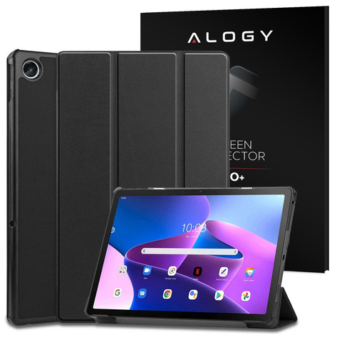 Etui Alogy Book Cover Case do Lenovo Tab M10 Plus 3 gen. 2023 10.6" TB-125FU / TB-128XU Czarny + Szkło