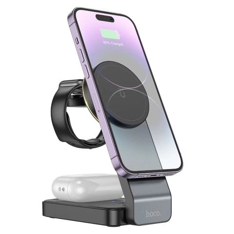 Ładowarka Indukcyjna 3w1 Hoco CQ3 MagSafe 15W Składana Czarna