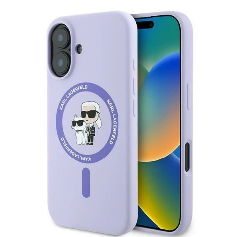 Etui Karl Lagerfeld do iPhone 16 6.1" Fioletowy MagSafe Hardcase Silicone Karl&Choupette Ring 