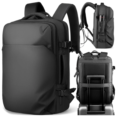 Plecak Podróżny z Przegrodą na Laptopa 17.3" Mark Ryden, Uniwersalny i Wszechstronny, Wodoodporny Bagaż Podręczny do Samolotu z Portem USB, 28L (49×33×12 cm) – Czarny