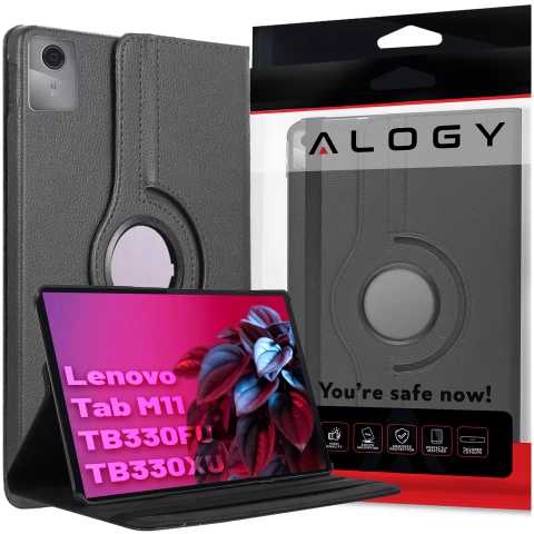 Etui 360 do Lenovo Tab K11 / K11E 11” M11 10.95" TB330FU / TB330XU / TB331FC obrotowe pokrowiec obudowa z klapką na tablet Case Alogy Czarne