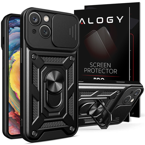 Etui Alogy Camshield Stand Ring z osłonką na aparat do Apple iPhone 14 + Szkło