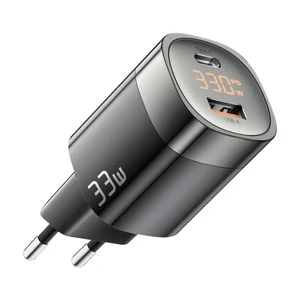 Ładowarka sieciowa Essager GaN, USB-A, USB-C 33W Czarna Black