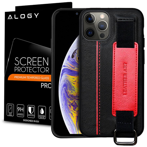 Etui obudowa Alogy Leather Case do Apple iPhone 12/ 12 Pro 6.1 Czarne + Szkło