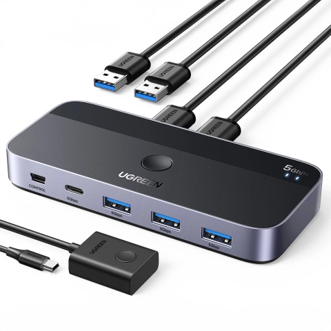 UGREEN CM662 PRZEŁĄCZNIK USB 3.0 2-IN-4 + PILOT + 2x KABEL 5Gb/s