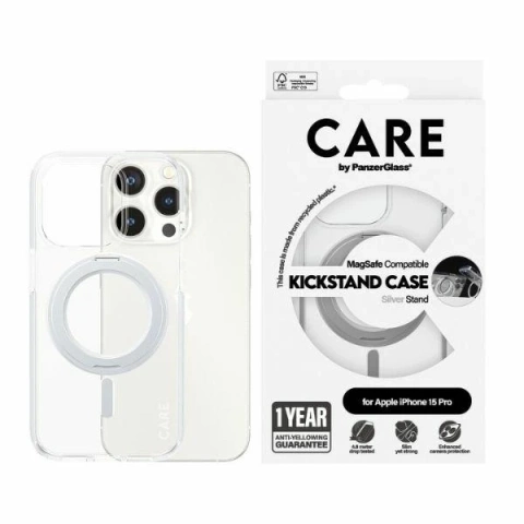 Etui do iPhone 15 Pro CARE by PanzerGlass Kickstand MagSafe Silver