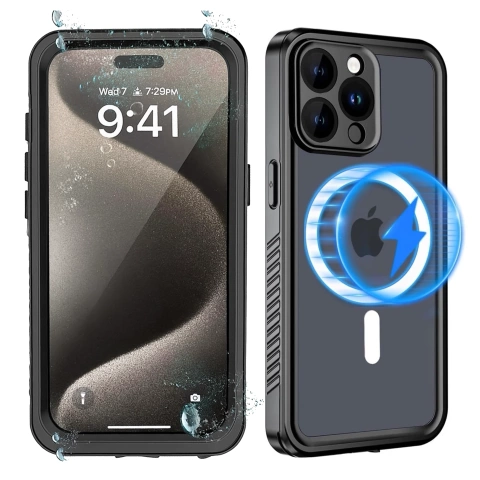 Etui do Apple iPhone 15 Pro Pancerne 360 case do Mag Safe wodoodporne Armor IP68 Alogy czarne