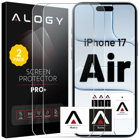 2x Szkło Hartowane Ochronne 9H do Apple iPhone 17 Air, Wzmocnione i Odporne na Zarysowania, Łatwy Montaż Bez Bąbelków, Alogy Heavy Pro+™ – Przezroczyste