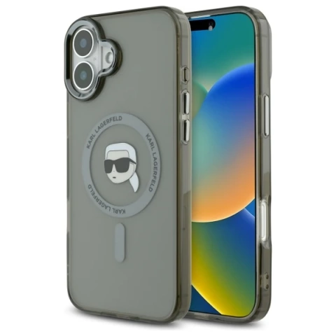Etui Karl Lagerfeld do iPhone 16 6.1" Czarny MagSafe Hardcase IML Metal Karl Head 