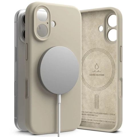 Etui magnetyczne silikonowe Ringke MagSafe do iPhone 16 obudowa pokrowiec Beżowy