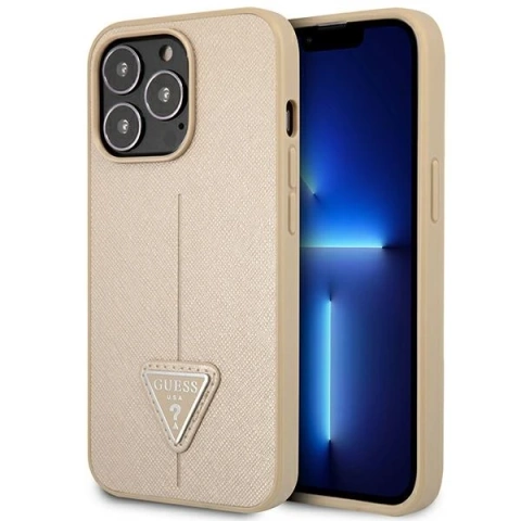 Etui Guess GUHCP14XPSATLE do Apple iPhone 14 Pro Max 6,7" beżowy/beige hardcase SaffianoTriangle Logo