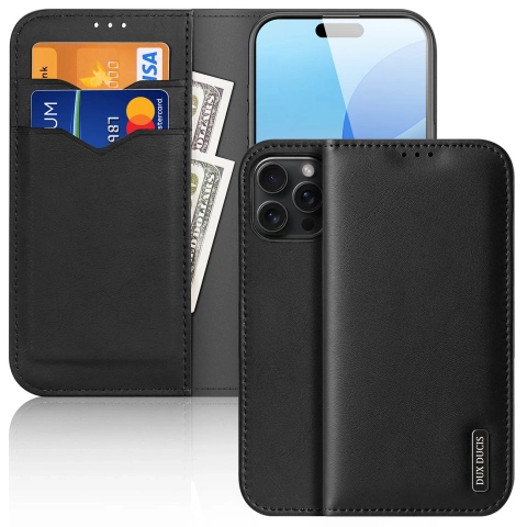 Etui do iPhone 16 Pro Dux Ducis Hivo Skórzane z RFID Czarne