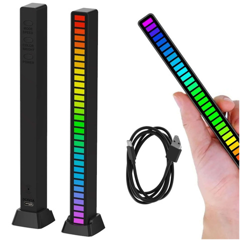 Lampa LED RGB Lampka USB migająca w rytm muzyki Listwa Smart Bar 18cm kolorowa 32bit Gaming Alogy Czarny
