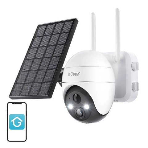 ieGeek Bezprzewodowa kamera zewnętrzna WiFi 5MP Biała z panelem solarnym