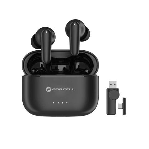 Słuchawki bezprzewodowe douszne Forcell Super Clear Calls ANC ENC Dongle Black
