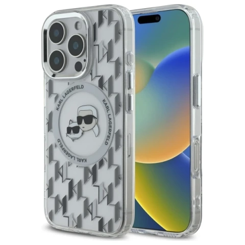 Etui Karl Lagerfeld do iPhone 16 Pro Max 6.9" Przezroczysty MagSafe IML Monogram Karl&Choupette Head 